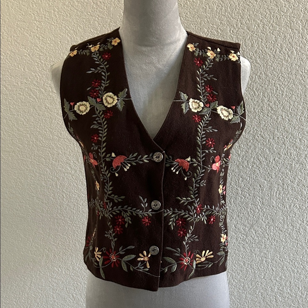 Tantrums Floral Embroidered Brown Vest